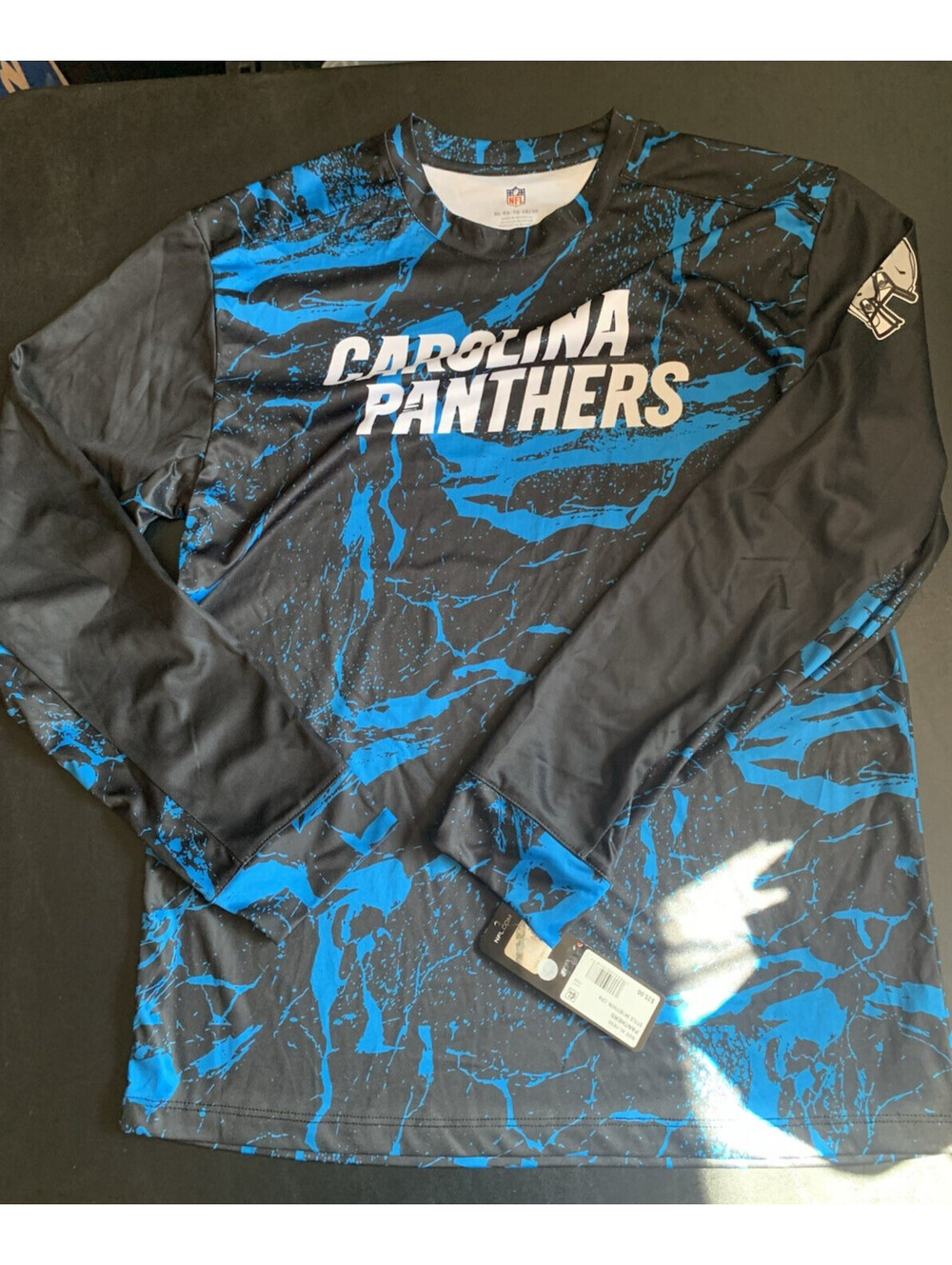 NFL Carolina Panthers Youth XL 18/20 Long Sleeve Shirt Black Blue NWT